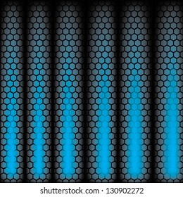 Metal Shine Hexagon Grid on blue Background. Vector Illustration