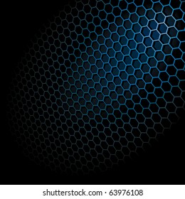 Metal Shine Hexagon Grid on Black Background. Vector Illustration