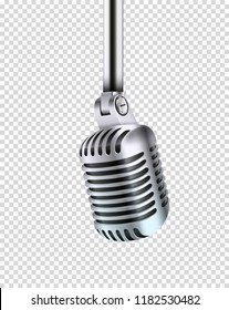 Metal shining microphone vector illustration. Vector object isolated on transparent background