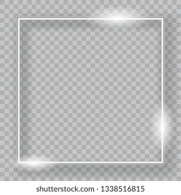 Metal shiny glowing frame with shadow isolated on transparent background. Vector illustration. Silver template
