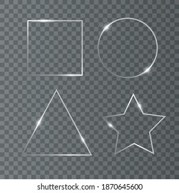 Metal shiny glowing frames set with shadows. Frame of silver luxury realistic square, round, oval. Vector illustration