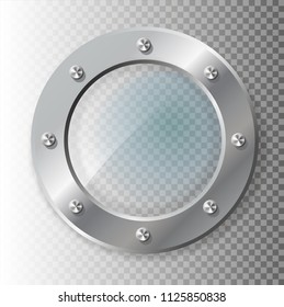metal ship s porthole with glass, isolated on a transparent background.Realistic Illustration of metal porthole of various shape on transparent background isolated vector illustration.