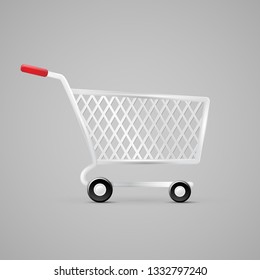 Metal shopping cart on gray background - vector illustration