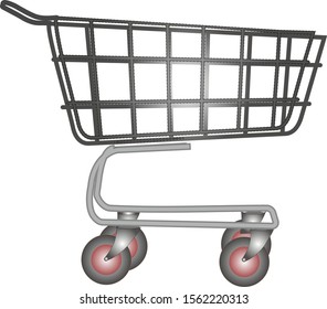 Metal shopping trolley in vector. Apply to create your own illustrations. The front wall is pushed back and behind it you can place purchases
