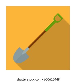 A metal shovel with a plastic handle for working in the garden with the ground.Farm and gardening single icon in flat style vector symbol stock illustration.