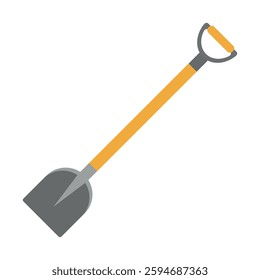 Metal shovel with wooden handle. Shovel icon. Isolated vector illustration in flat style.