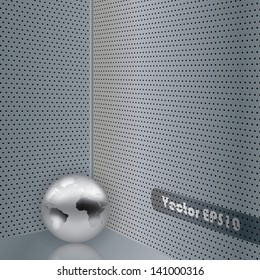 Metal silver background with earth globe
