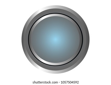 Metal silver button blank empty and blue lighting fluorescent at center vector illustrations isolated on white background