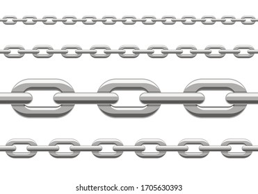 Metal silver chain set seamless pattern isolated on white background. Vector illustration