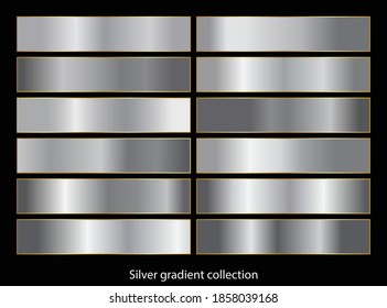 Metal silver gradient template set. Vector metal gradient collection. Vector illustration.