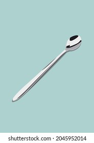 Metal silver long ice cream spoon. Vector illustration.