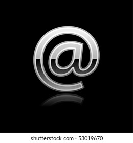 Metal silver at sign web button with reflection on black