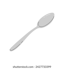 Cuchara de metal o plata, vista superior de cucharadita, utensilio para servir alimentos ilustración vectorial
