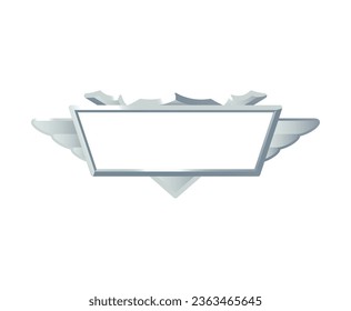 Metal silver tone signboard or frame design for game assets and banners, realistic vector illustration isolated on white background. Game app button or banner template.