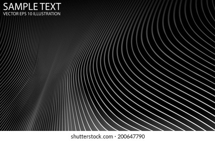 Metal silver vector curved background illustration template - Vector metal abstract moire effect lines background