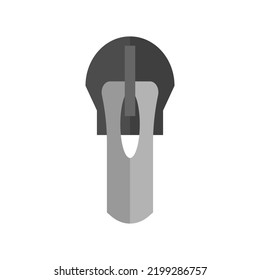 Metal silver zip pull. Slide fastener. Sewing accessories icon. Vector isolated illustration on white background. 