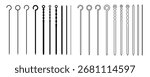 Metal skewer sticks vector icon set. Empty steel barbecue utensils, new bbq sticks, stainless barbecue set on white background top view