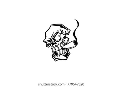 Metal Skull Character Smoking Cigar 