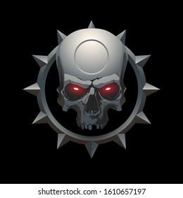 Metal skull emblem on black background