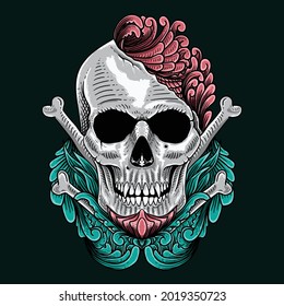 Metal Skull with floral Golden Roses wreath, Vector illustration of Day of the Dead Dia De Muertos in Spanish Language for celebration concept poster banner design. skull, creative design illustration