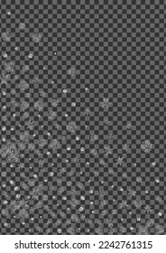 Metal Snow Background Transparent Vector. Flake Macro Pattern. Grey Confetti Xmas. Silver Ice Illustration.