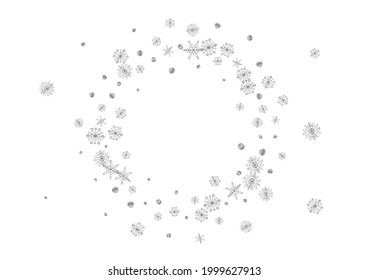 Metal Snow Background White Vector. Dot January Pattern. Silver Flake Elegant. Luminous Snowfall Card.