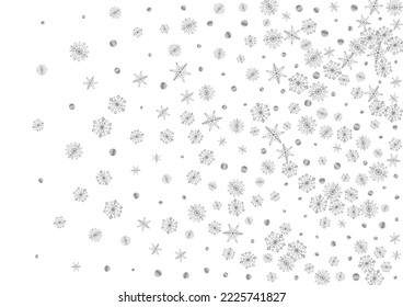 Metal Snow Background White Vector. Flake Xmas Texture. Luminous Dot Flying. Grey Happy Card.