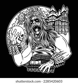 Metal song is a type of rock music that became popular in the late 1960s and early 1970s in England. There was a man dressed in rock or black metal holding a skull, and seemed to want to eat it.
