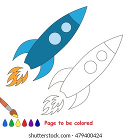 Metal Space rocket to be colored. Coloring book to educate preschool kids. Easy kid educational gaming and primary education of simple level of difficulty.