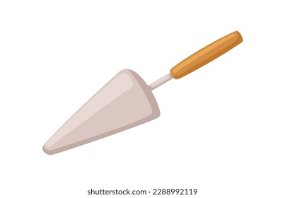 Metal spatula for serving cake. Kitchen tool, culinary utensil for confectionery. Stainless steel triangle-shaped kitchenware, accessory. Flat cartoon vector illustration isolated on white background