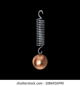Metal sphere hanging on spring. Isolated on black background. Vector illustration. Pointillism style.