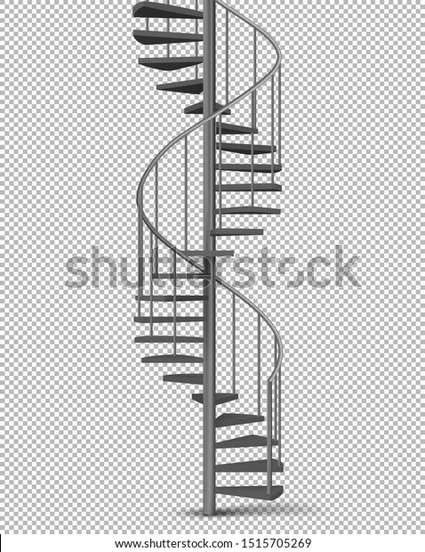 透明な背景に金属のらせん階段 管の手すりと柱のらせん階段 木の階段3dのリアルなベクターイラスト 家の内部 建物の外部デザインエレメント のベクター画像素材 ロイヤリティフリー