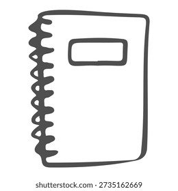 Metal spiral ring binder for notebook with coils and wire binding elements. White rectangular paper line art ...