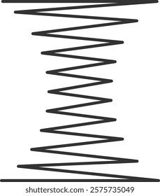 Metal spiral spring illustrating flexible coils and motor machine design, forming a linear silhouette against a white background, perfect for industrial concepts