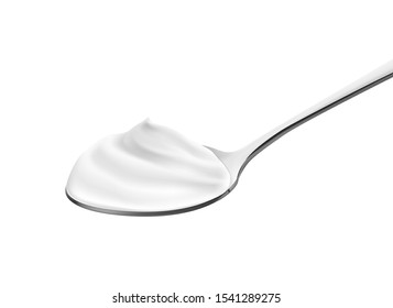 Metal spoon with creamy foam. Vector illustration isolated on white background. Ready for use in your design. EPS10.