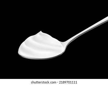 Metal spoon with creamy foam. Vector illustration isolated on black background. Ready for use in your design. EPS10.