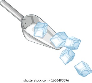 Metal spoon with lots of ice on white background illustration