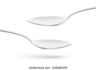 Metal spoon mockup. Vector illustration isolated on white background. Two back side view. Ready for use in your design. EPS10.