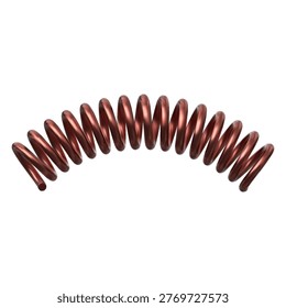 Metal spring 3D icon. Curved extended copper or brass coil. Flexible spiral metal wire. Elastic springy coil for suspension machine or absorber. Vector realistic illustration isolated
