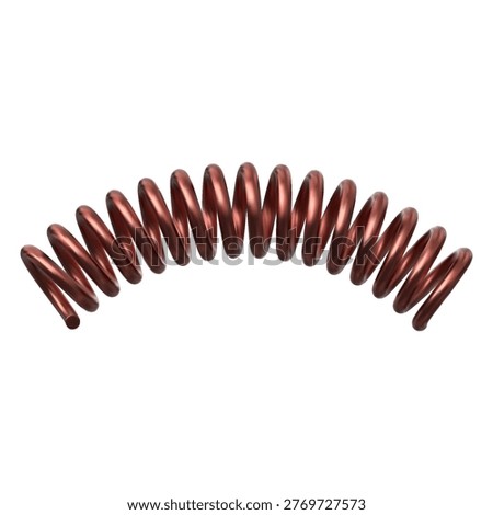 Metal spring 3D icon. Curved extended copper or brass coil. Flexible spiral metal wire. Elastic springy coil for suspension machine or absorber. Vector realistic illustration isolated