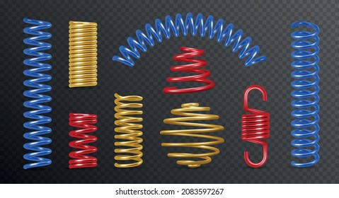Metal spring colored realistic set with pressure symbols isolated vector illustration svg