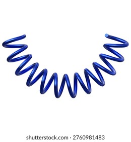 Metal spring. Curved extended blue coil 3D icon. Vector realistic flexible spiral metal wire. Heliciform bent round shaped. Elastic springy coil for suspension machine or absorber isolated