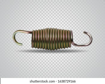 Metal Spring. Drawing Flexible, Wire, Iron Spiral Coil Spring Icon For Your Creative Projects And Design. Monochrome, Steel Vintage Silhouette, Isolated On Transparent Background. Vector Illustration.