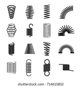 Metal spring icon. Elastic objects for clocks, music boxes, windup toys, machine industry. Vector line art illustration isolated on white background