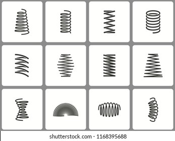 Metal Spring Icon Set. Black Vector Illustrations Isolated On White. Simple Pictograms For Graphic And Web Design.