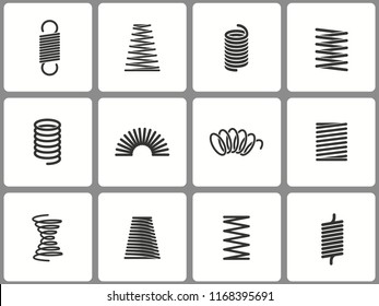 Metal spring icon set. Black vector illustrations isolated on white. Simple pictograms for graphic and web design.