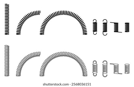 metal spring icon set, black wire coil, vector illustration isolated on white background.