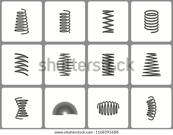 金属ばねのアイコンセット 白い背景に黒いベクター画像イラスト グラフィックやウェブデザイン用の簡単な絵文字 のベクター画像素材 ロイヤリティフリー 1168395688