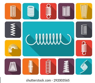 Metal spring icons colored icons flat set isolated vector illustration