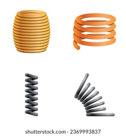 Metal spring icons set cartoon vector. Repair work. Detail, spare part